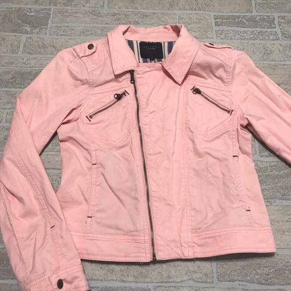 Sanctuary pink denim jacket large zipper - Picture 1 of 6